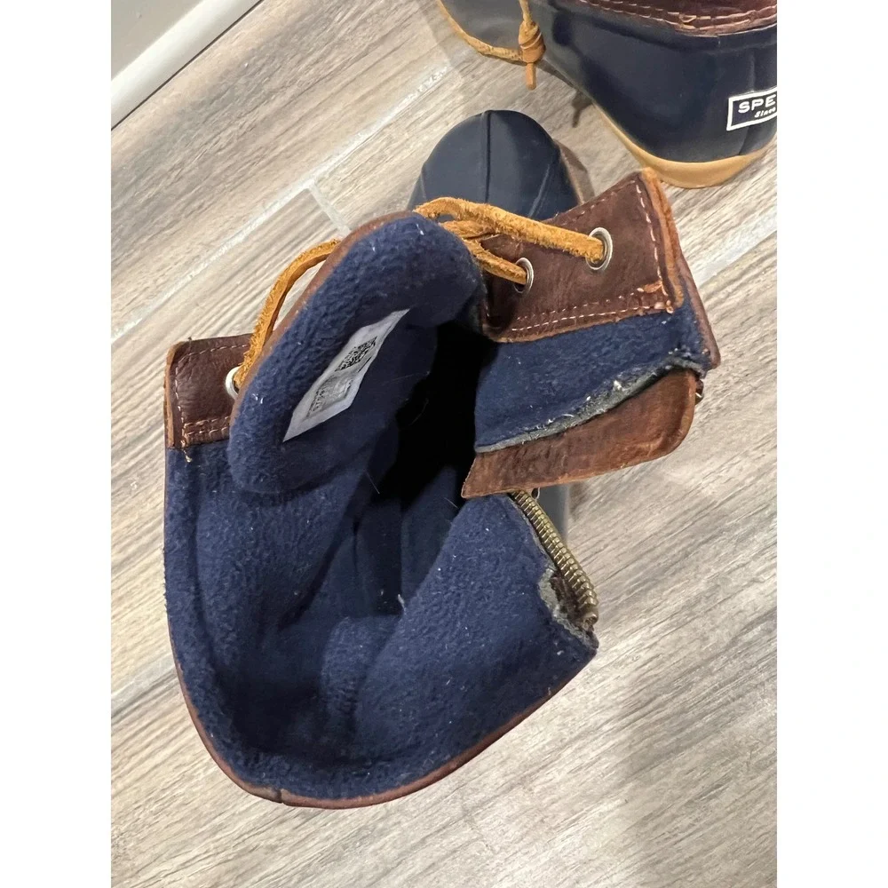 Sperry Saltwater Duck Boots Womens Navy Brown Leather Waterproof Sz 8.5